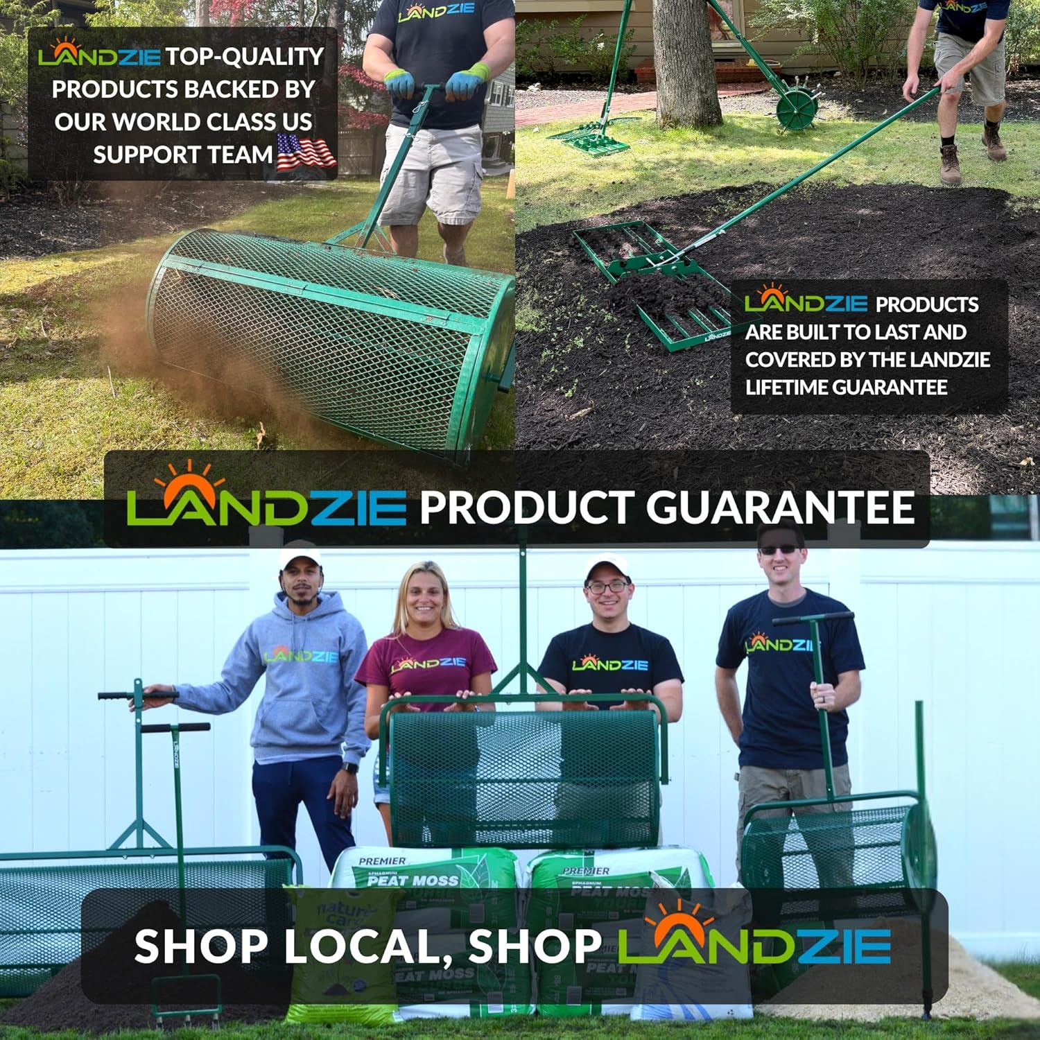 LANDZIE - The Original 24 Inch Compost and Peat Moss Spreader Roller - Top Soil, Sand, Manure, Mulch, Top Dressing Lawn and Garden Spreader
