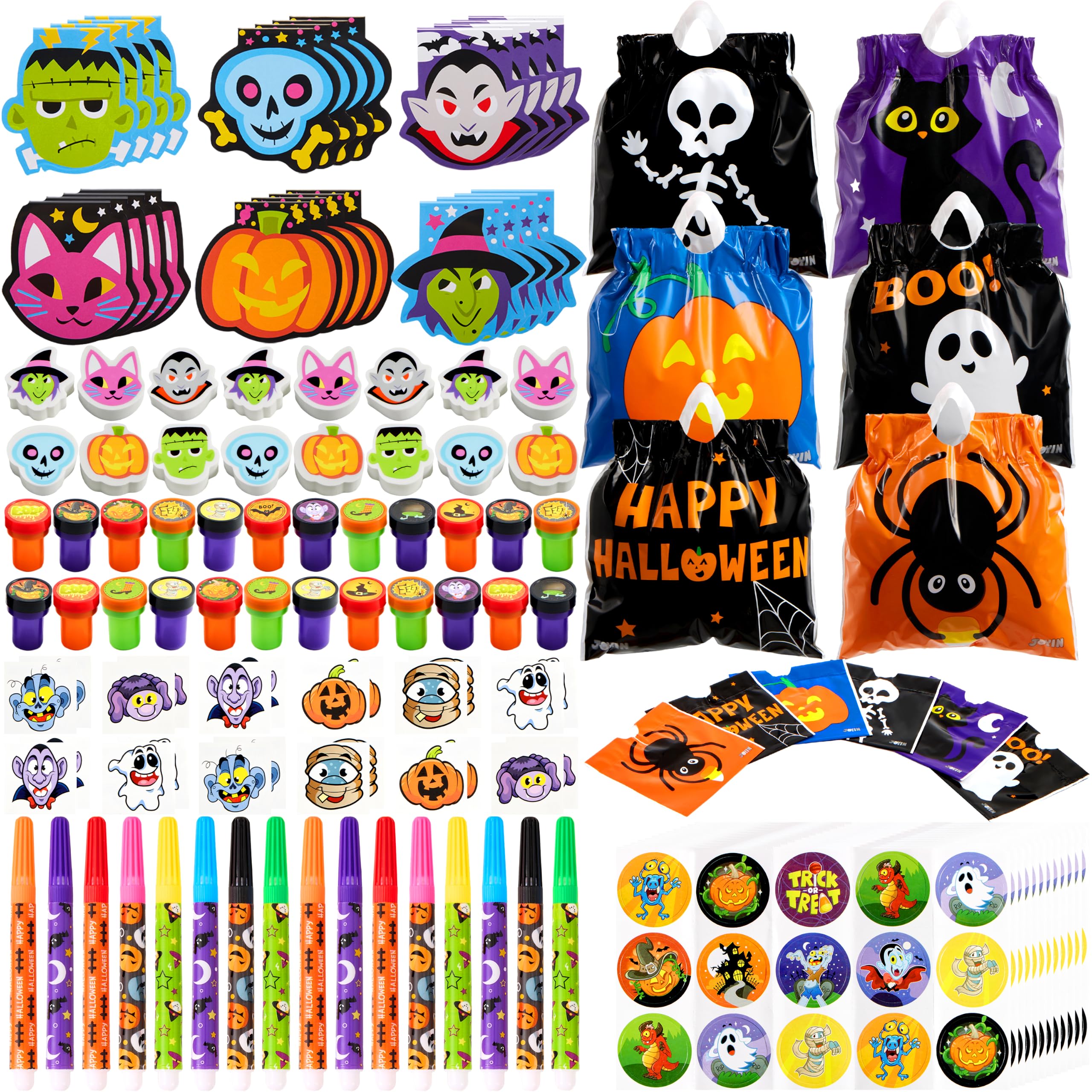 JOYIN - Juego de 168 piezas en 24 paquetes, surtido de artículos de arte y manualidades de Halloween, juego de regalo para niños, juguete para fiestas de trick-or-treat, incluye bolsa de Halloween