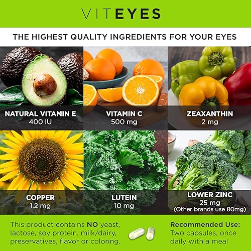 Miniatura 5 de Viteyes AREDS 2 vitaminas para los ojos ahora con vitamina E natural cápsulas más pequeñas bajo zinc sin alérgenos luteína zeaxantina fabricada en