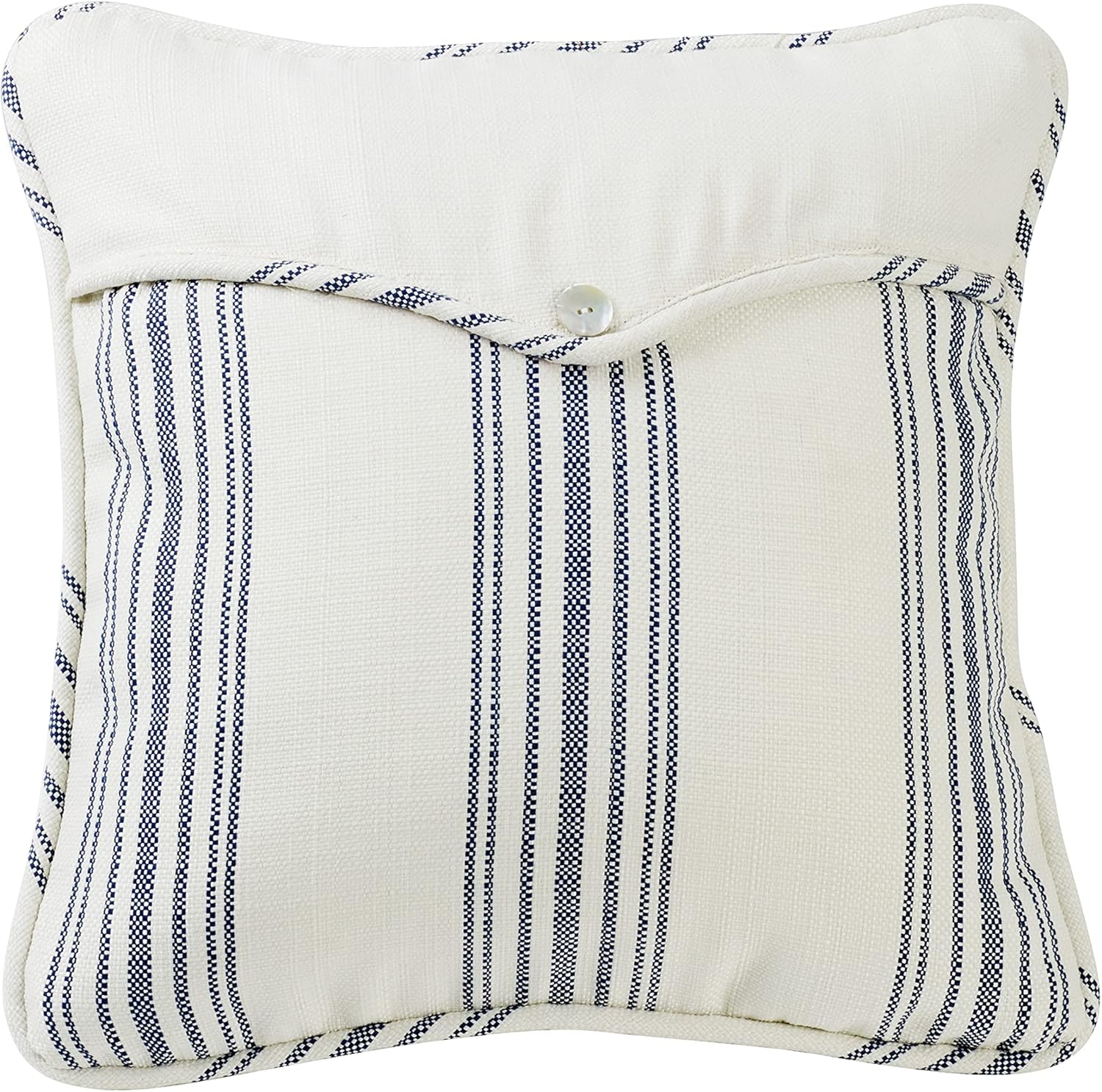 HiEnd Accents Prescott Farmhouse Striped Envelope Decorative Throw Pillow, 18x18 inch, Ivory Navy Ticking Stripes Pattern, Chic Casual Coastal Boho Accent Pillow for Bed, Couch, Sofa