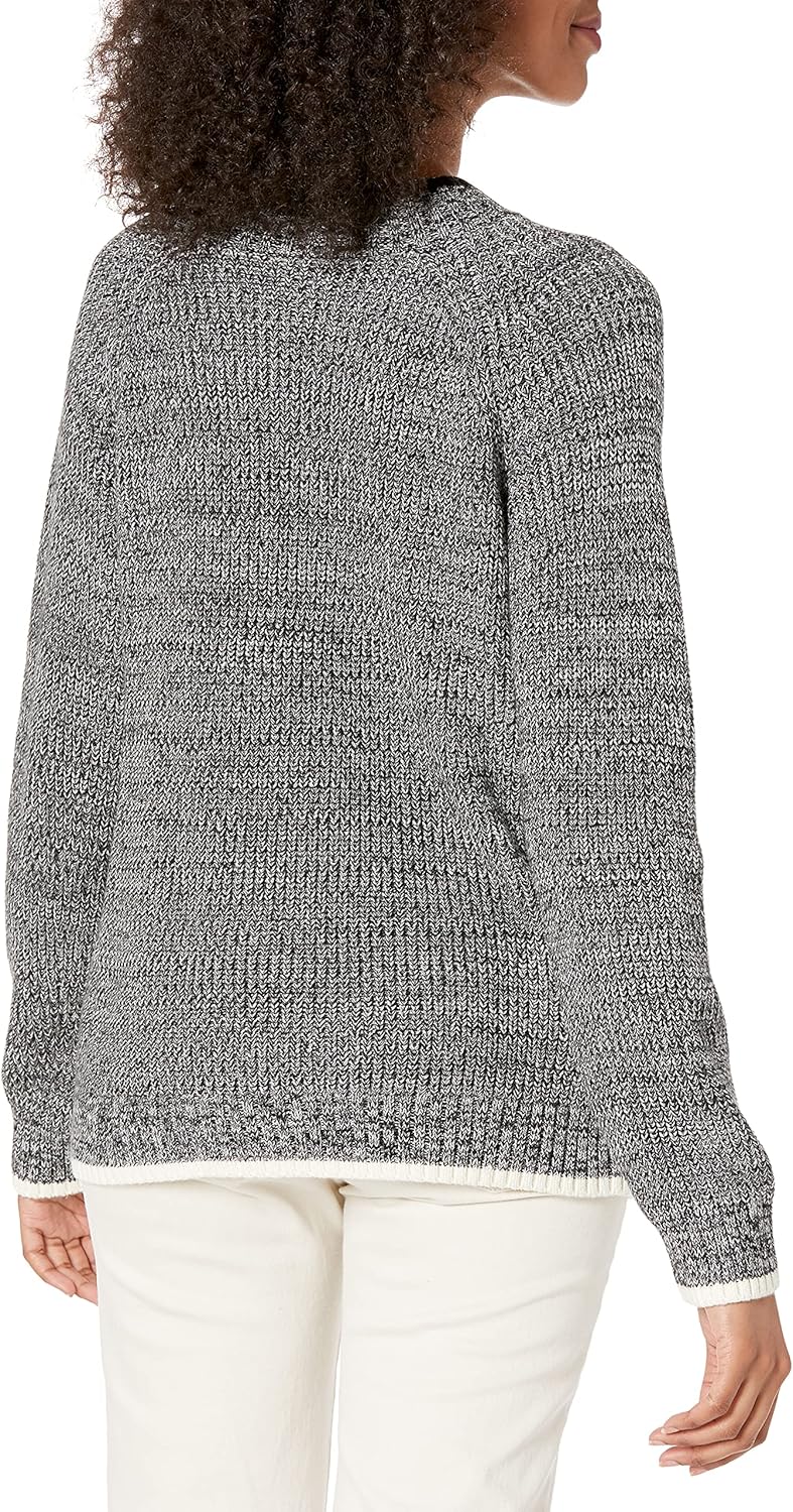 Cable Stitch Women's Marled Raglan Crewneck Sweater - Fisherman Stitch Contrast Tipping Long Sleeve Pullover Knit Top - Image 2