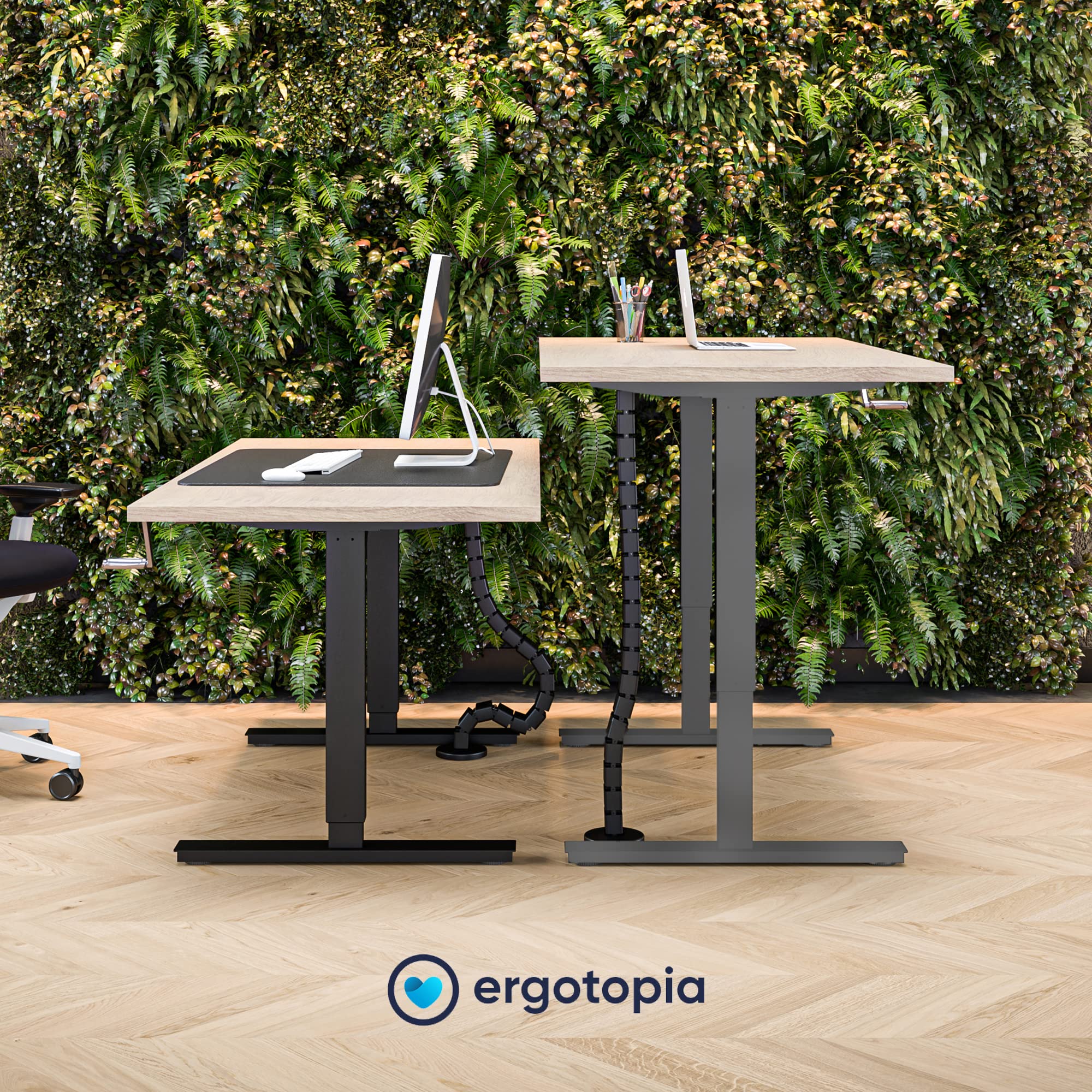 Ergotopia Desktopia Budget Höhenverstellbarer Schreibtisch | Per Kurbel verstellbares Tischgestell | Breite verstellbar für alle gängigen Tischplatten (Grau, Ohne Tischplatte)
