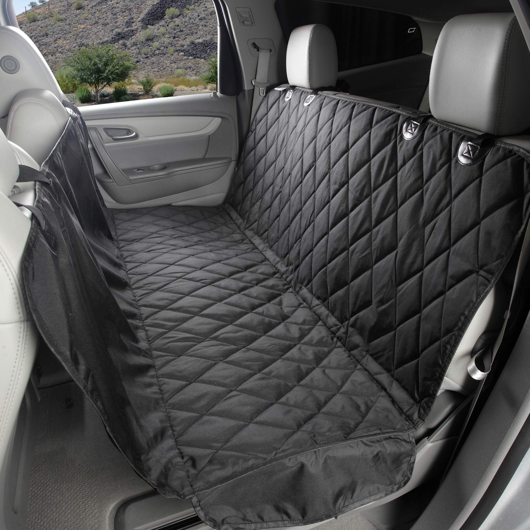 4KninesDog Seat Cover with Hammock - Waterproof, Non-Slip Backing, Black Regular
