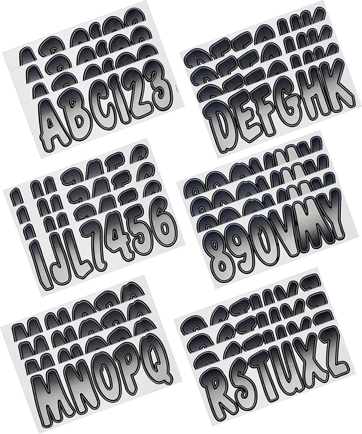 Hardline Products USA Series 200 Boat Registration Numbers Kit - 3 Inch Silver & Black Gradient Marine Vinyl Decals - USCG Compliant Lettering & Stickers for Boats, PWC, Jet Ski, Pontoon - 146 Piece