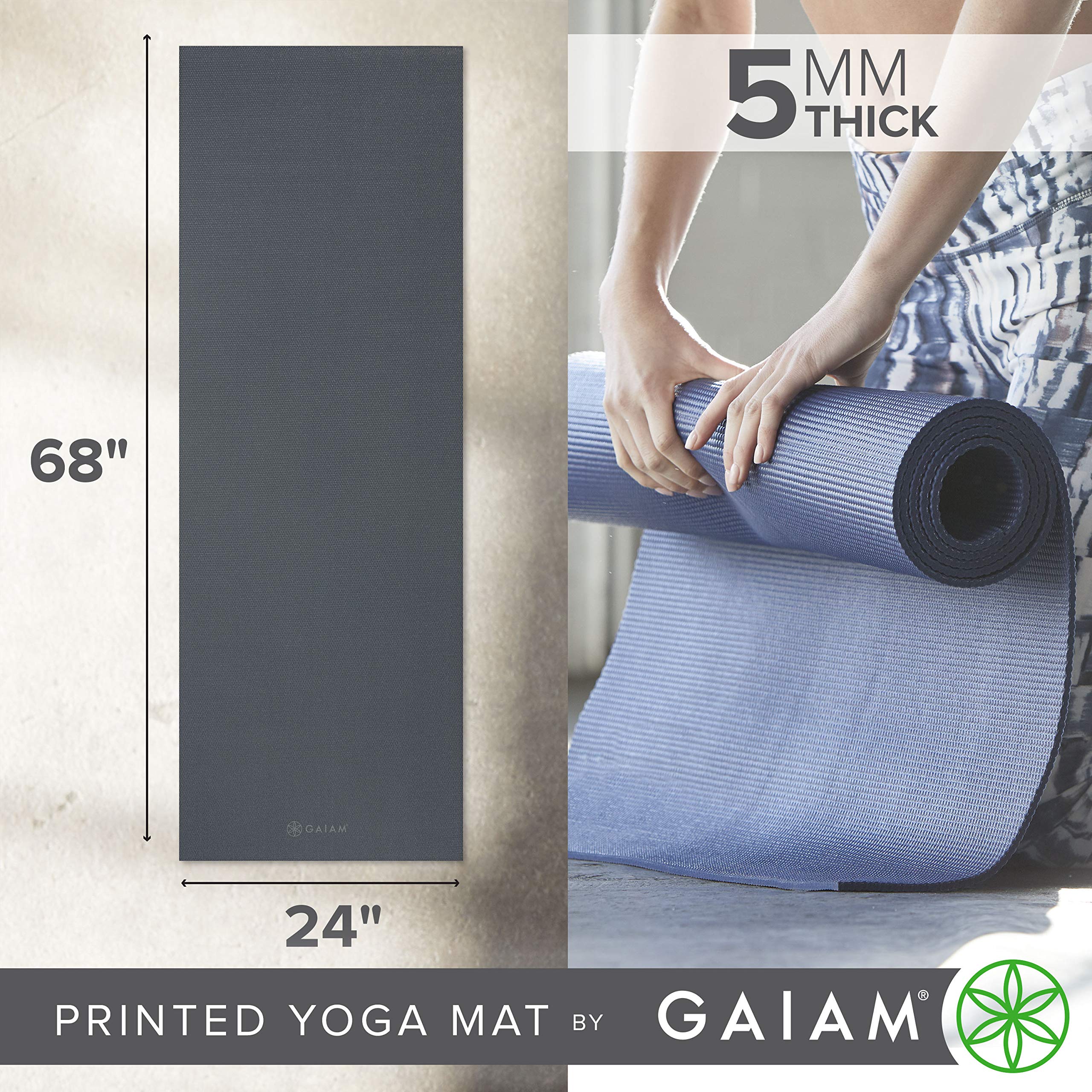 Gaiam Mata do jogi o grubości 5 mm antypoślizgowa do wszystkich rodzajów jogi, pilatesu i treningu na podłodze (172,7 x 61 x 5 mm)