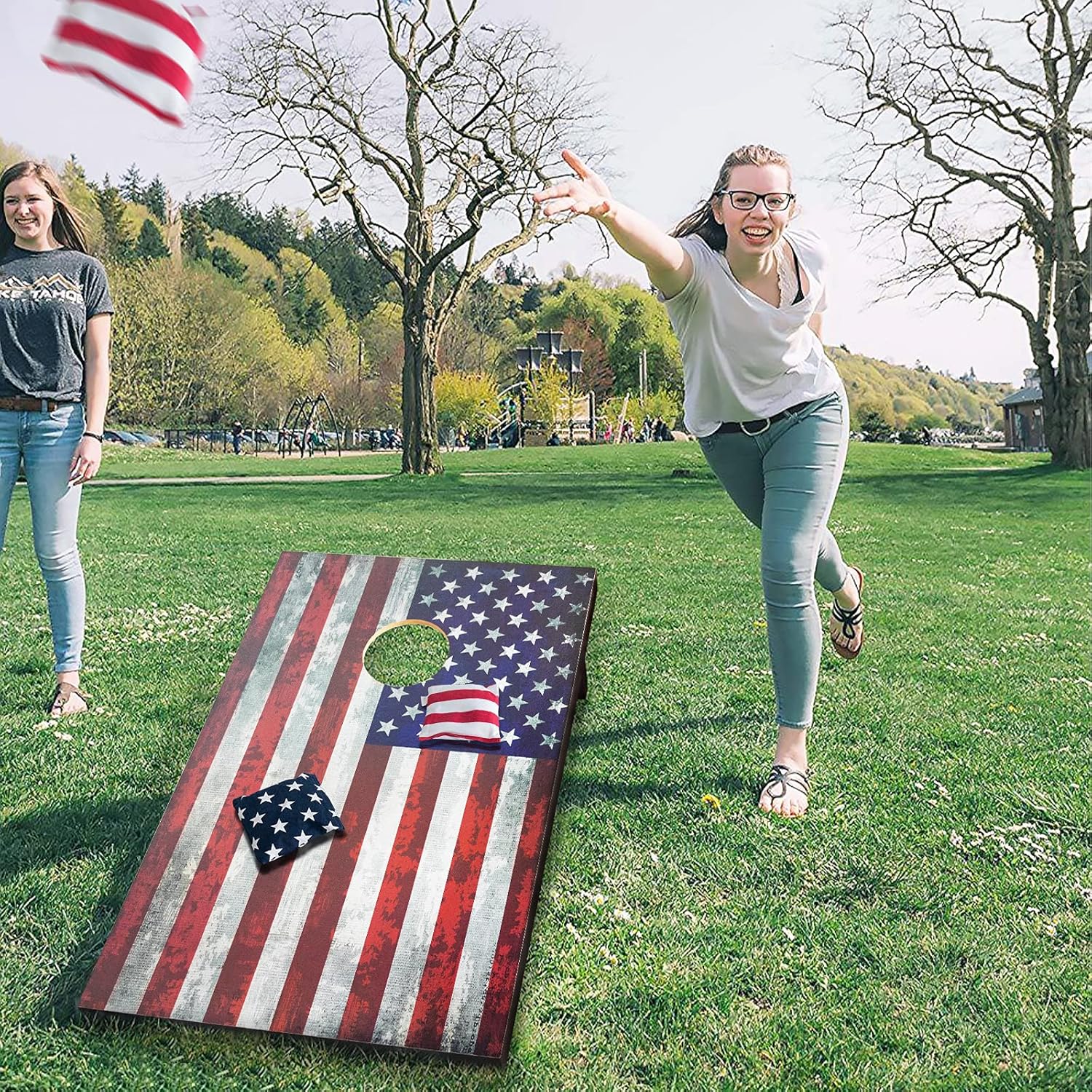 YumHome Vintage Flag All-Wood Cornhole Set - Includes 2 Regulation Size Cornhole Boards, 8 All-Weather Cornhole Bags, Travel Case, Cornhole Game Set for Indoor Outdoor Fun : Sports & Outdoors