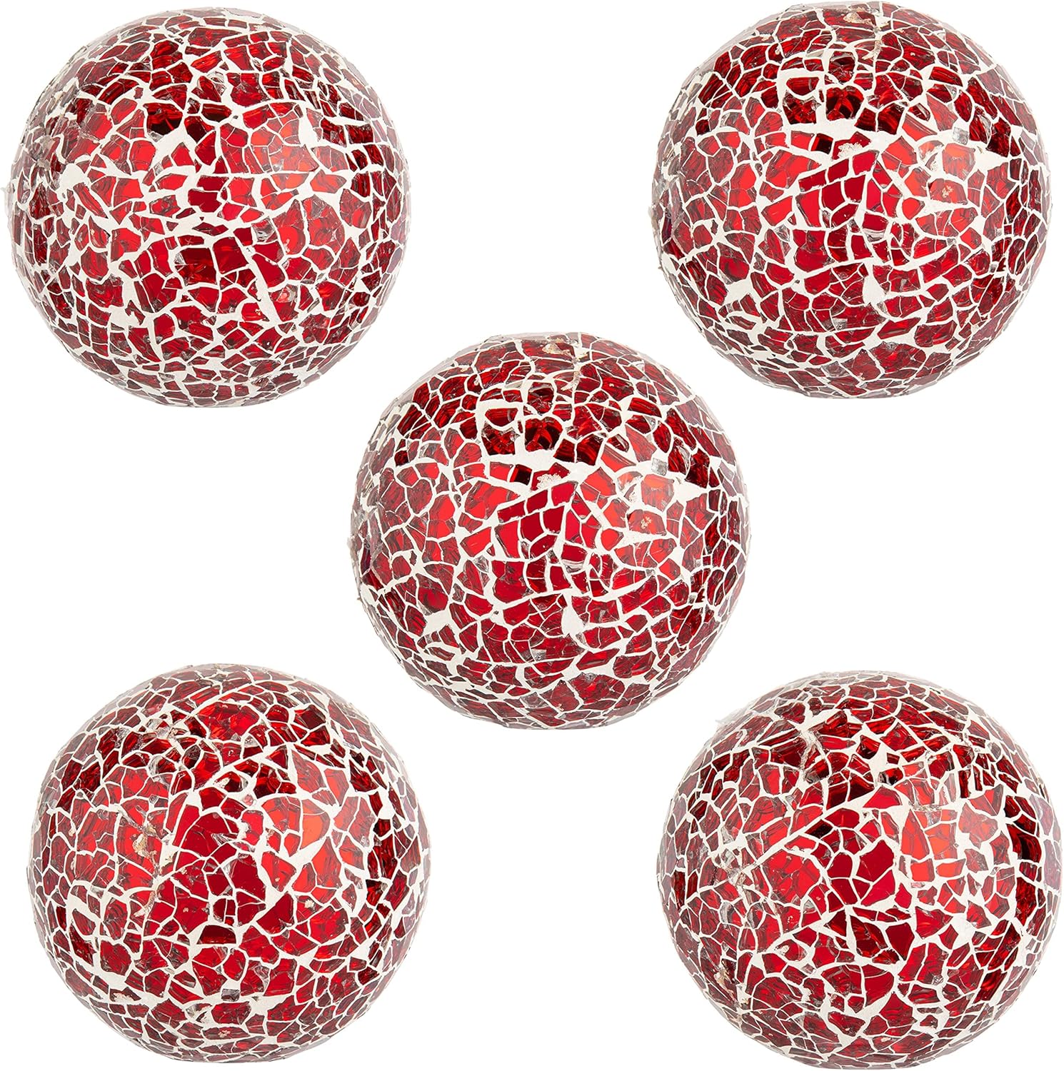 Ka Home Red Mosaic Glass Orbs Set of 5 - Decorative Sphere Balls for Centerpiece, Tray and Bowl Displays -3 inches Each : Everything Else