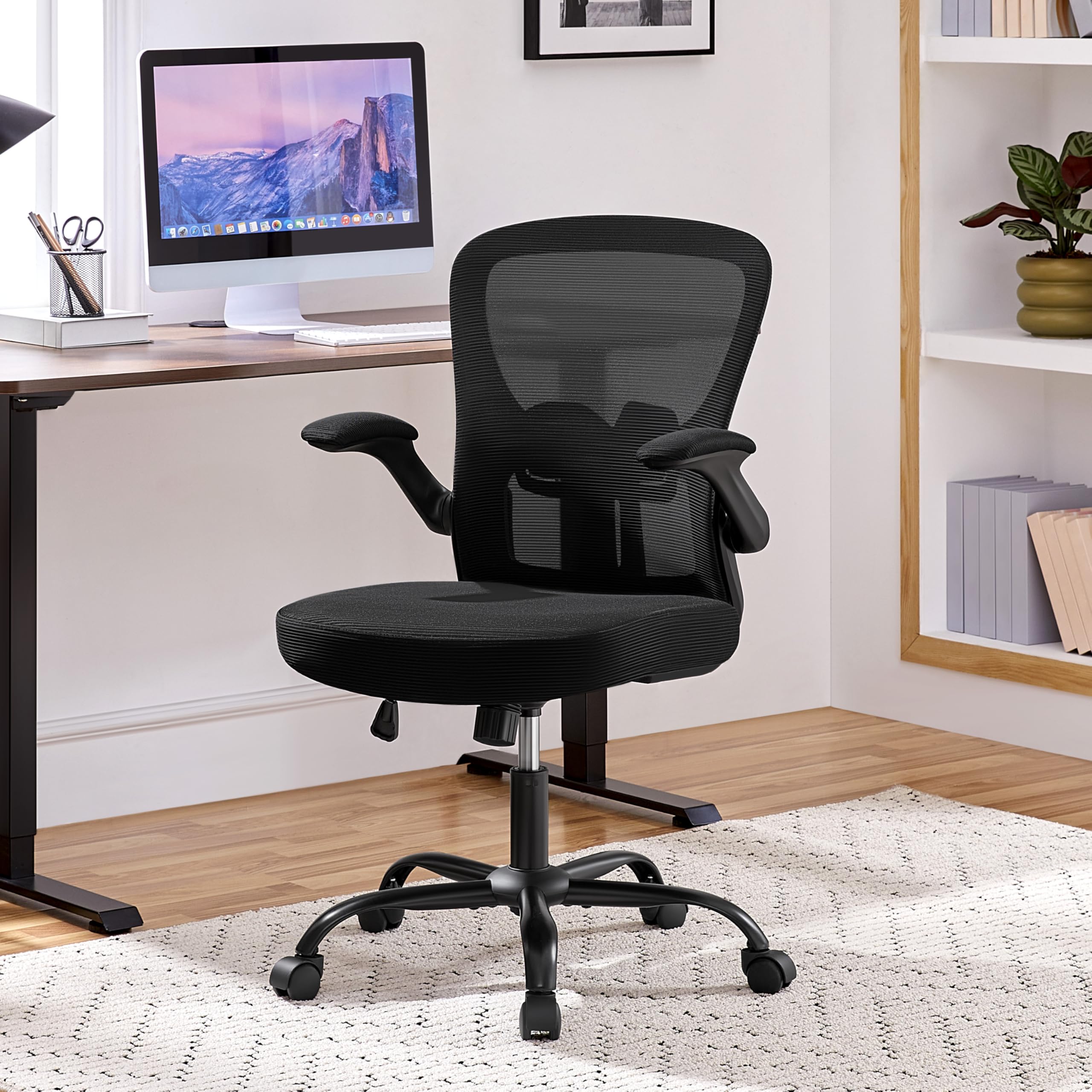 Yaheetech Chaise de Bureau à roulettes avec Accoudoirs Pliables Noir