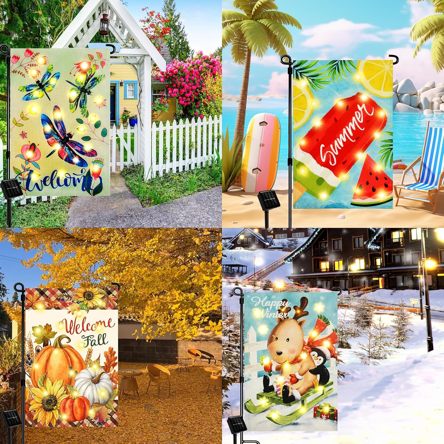 Solar Seasonal Garden Flags Set of 12, Lighted 12×18 Double-Sided Yard Flags for Outside Halloween Christmas Fall Thanksgiving Day Valentine’s Decorations Welcome Flag Outdoor Holiday Decor - Image 6