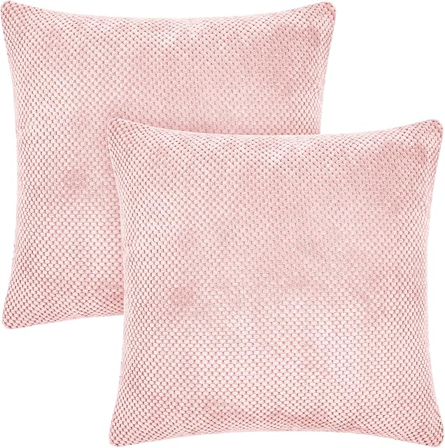 Amazon Brand - Umi Corduroy Granule Velvet Throw Cushion Covers Square Pillow Case Velvet for Chair Decoration Pink 40 x 40 cm Set of 2