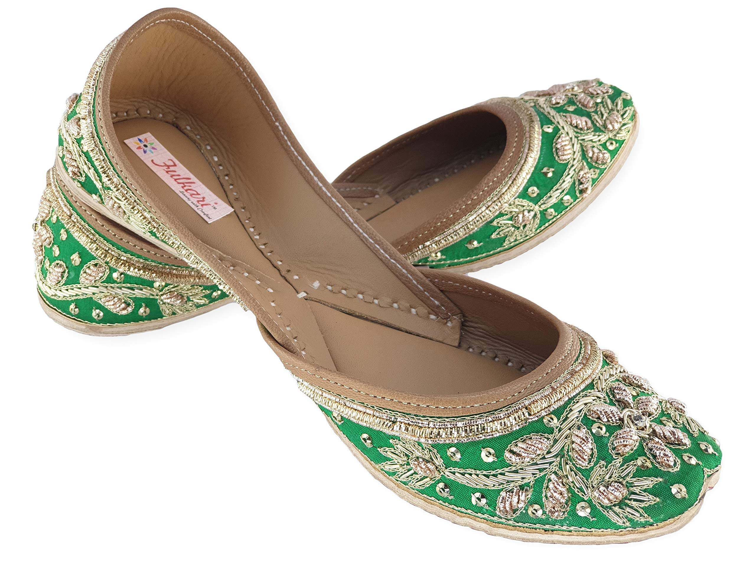 FulkariWomen's Murraya Embellished Jutti | Bite and Pinch Free Soft Jutis | 100% Genuine Leather | Punjabi Formal Juti | Girl's Wedding Flats | Indian Ladies Mojari | Bridal Ethnic |