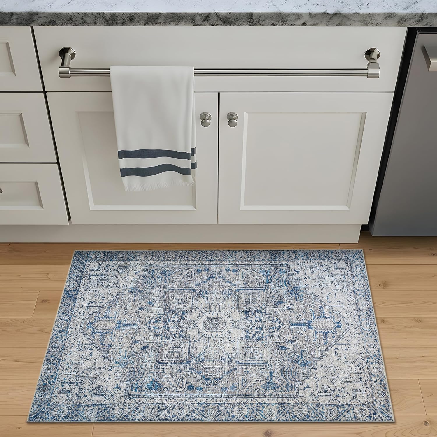 Bloom Rugs Washable Non-Slip 2' x 3' Rug - Blue/Gray Traditional Oriental Area Rug for Living Room, Bedroom, Dining Room, and Kitchen - Exact Size: 2' x 3'