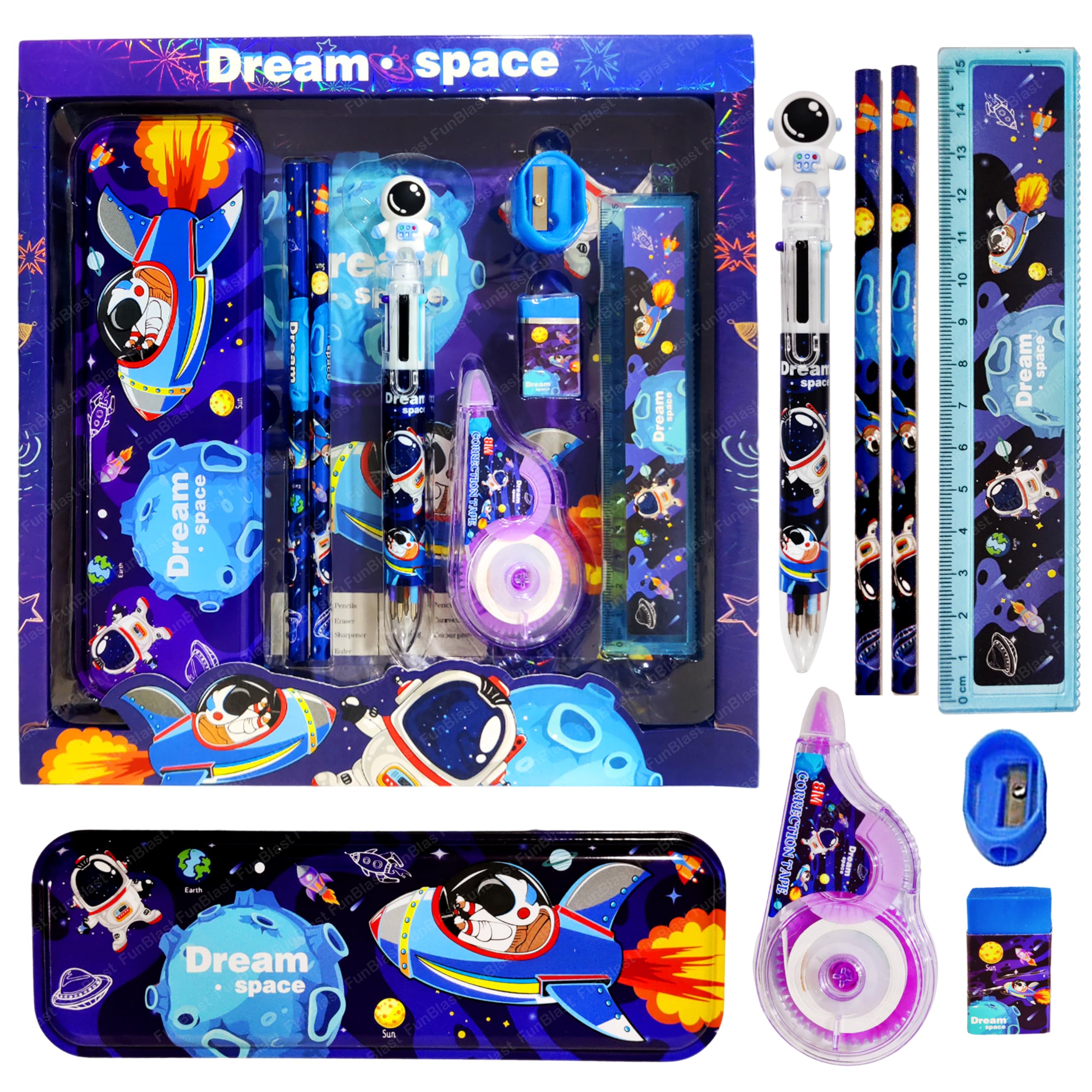 FunBlast Dream Space Theme Stationery Kit with Pencil Pen Eraser Sharpener and Pencil Box for Boys and Girls, Birthday Gift for Kids (Multicolor) (B0BBS2VKLM) Amazon Price History, Amazon Price Tracker