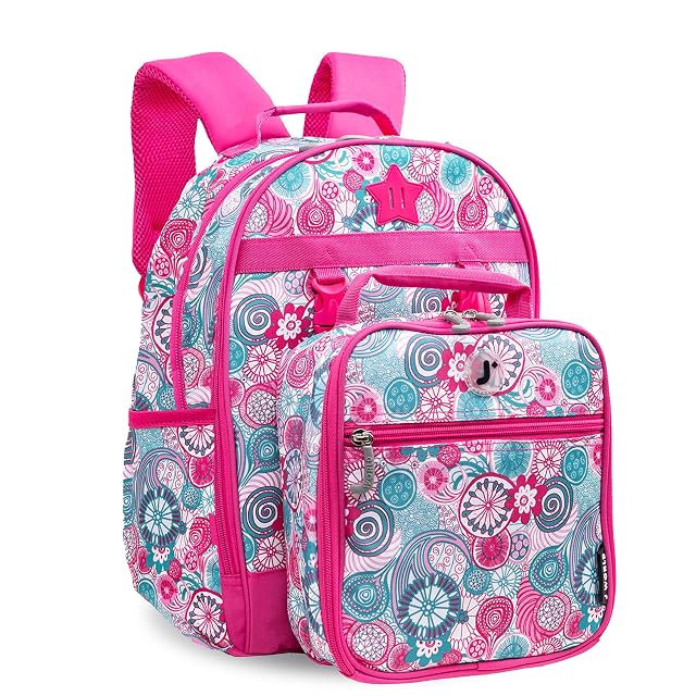 J World Duet Kids Backpack Lunch Box Set For Boys Girls Pre-K to Elementary School Blue Raspberry
