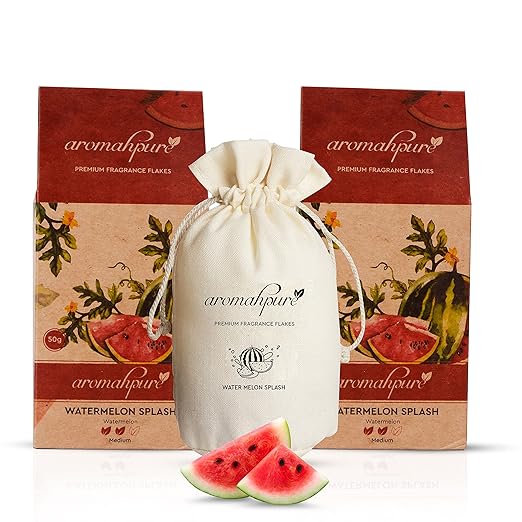 Aromahpure Premium Car Perfume Fragrance Flakes - Watermelon Splash, Luxury Car Air Freshener made Organically with Essential Oil, Grains, and Flakes - 50 Gms, Keeps your car consistently fragrant for 30 days (Pack of 2)