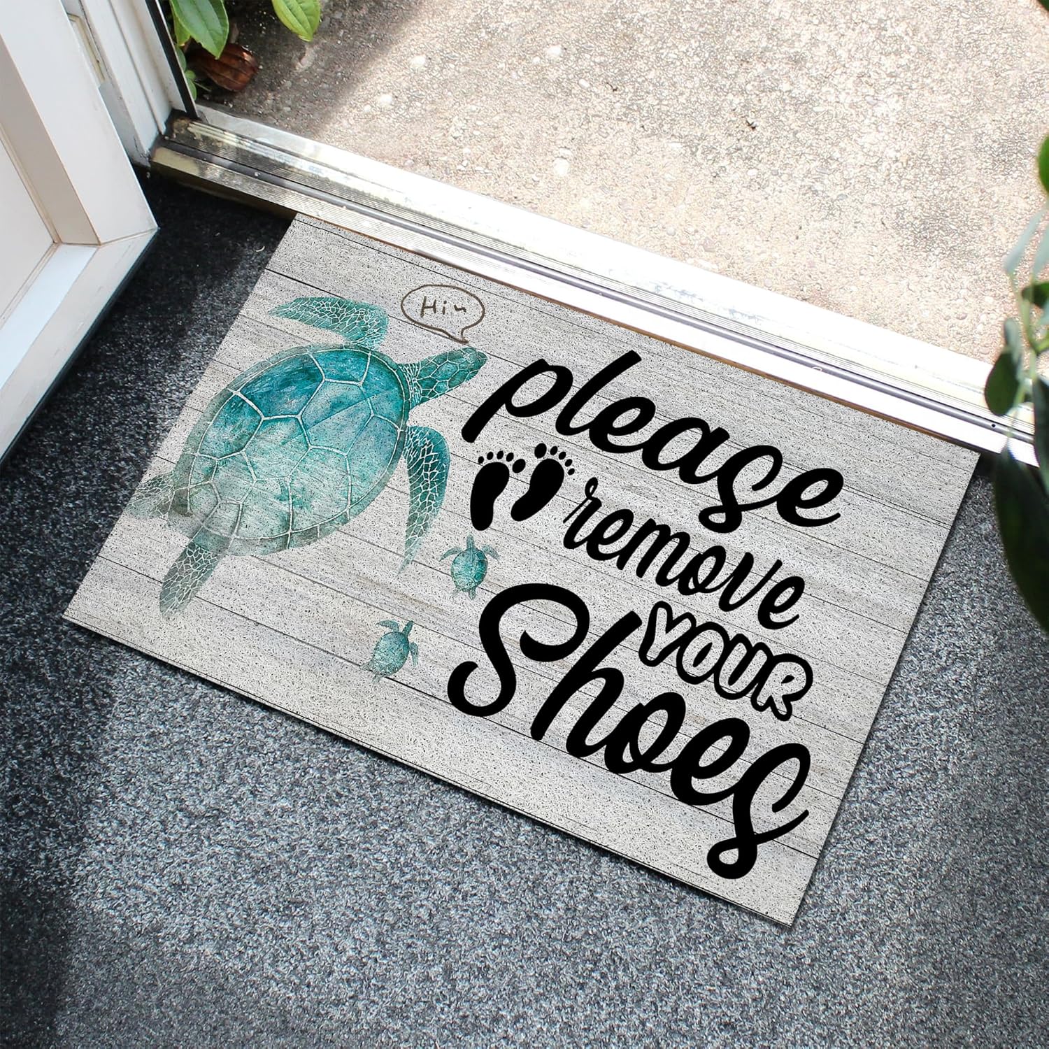 Please Remove Your Shoes Welcome Mat, Sea Turtle Coastal Beach Door Mat Non-Slip for Front Porch Indoor Outside Entrance Entryway, Nautical Beachy Doormat, 17x30 Inch