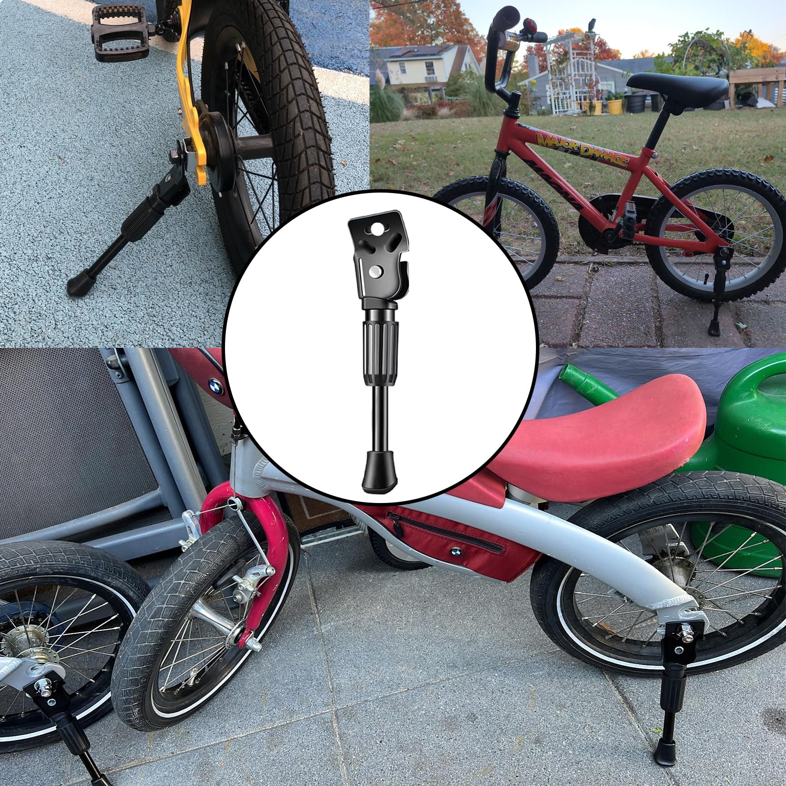 LLGSDLL Fahrradständer Kinder 14 Zoll Rutschfester Kinderfahrrad Ständer mit 20 Stück Reflektor Aufkleber, Fahrradrahmen Hinterbauständer Fahrrad Seitenständer für Kinder Rennrad Klapprad Kleine Sport & Freizeit