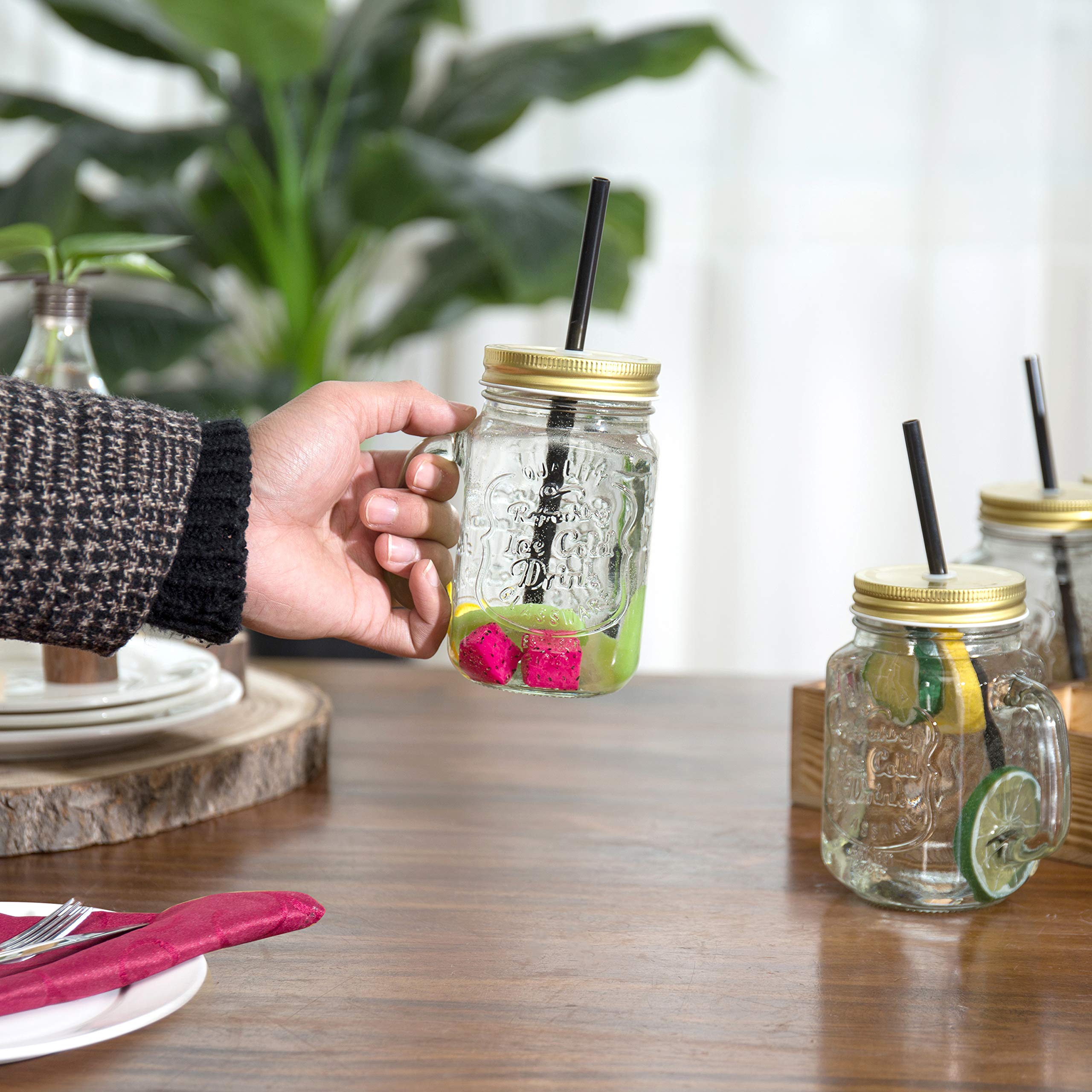Tapas Reutilizables Para Tarros Mason - 6 Unidades Con Pajitas Y Tapones De Silicona, Ideales Para Almacenar Bebidas Y Snacks