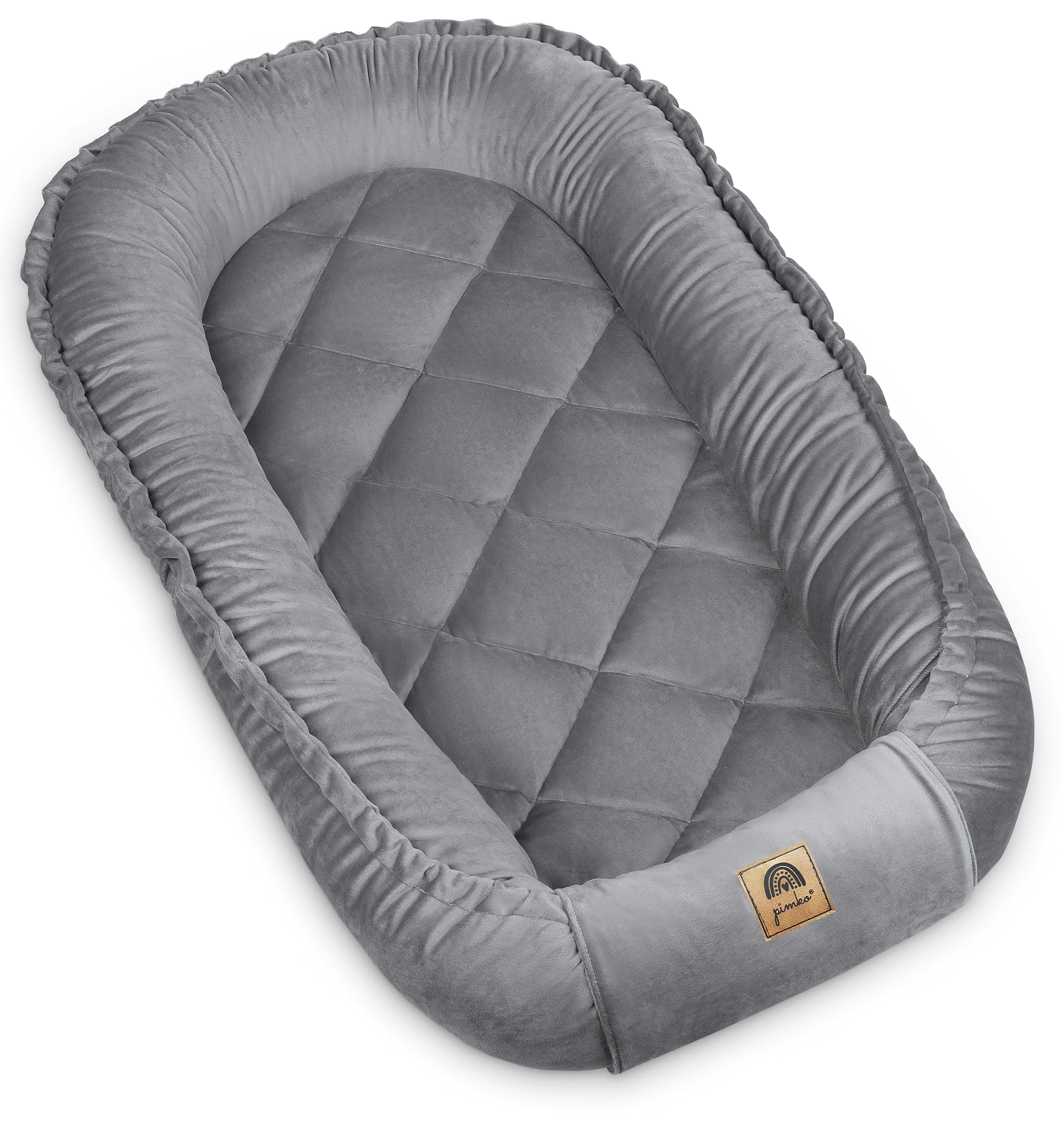 PIMKO Nido para bebé, de terciopelo gris, para recién nacidos, nido suave para acurrucarse, color gris