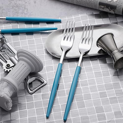 Miniatura 8 de WELLIFE 144 cubiertos de plástico azul, cubiertos de plástico resistente con mango azul, incluye 48 tenedores, 48 cuchillos, 48 cucharas para fiesta