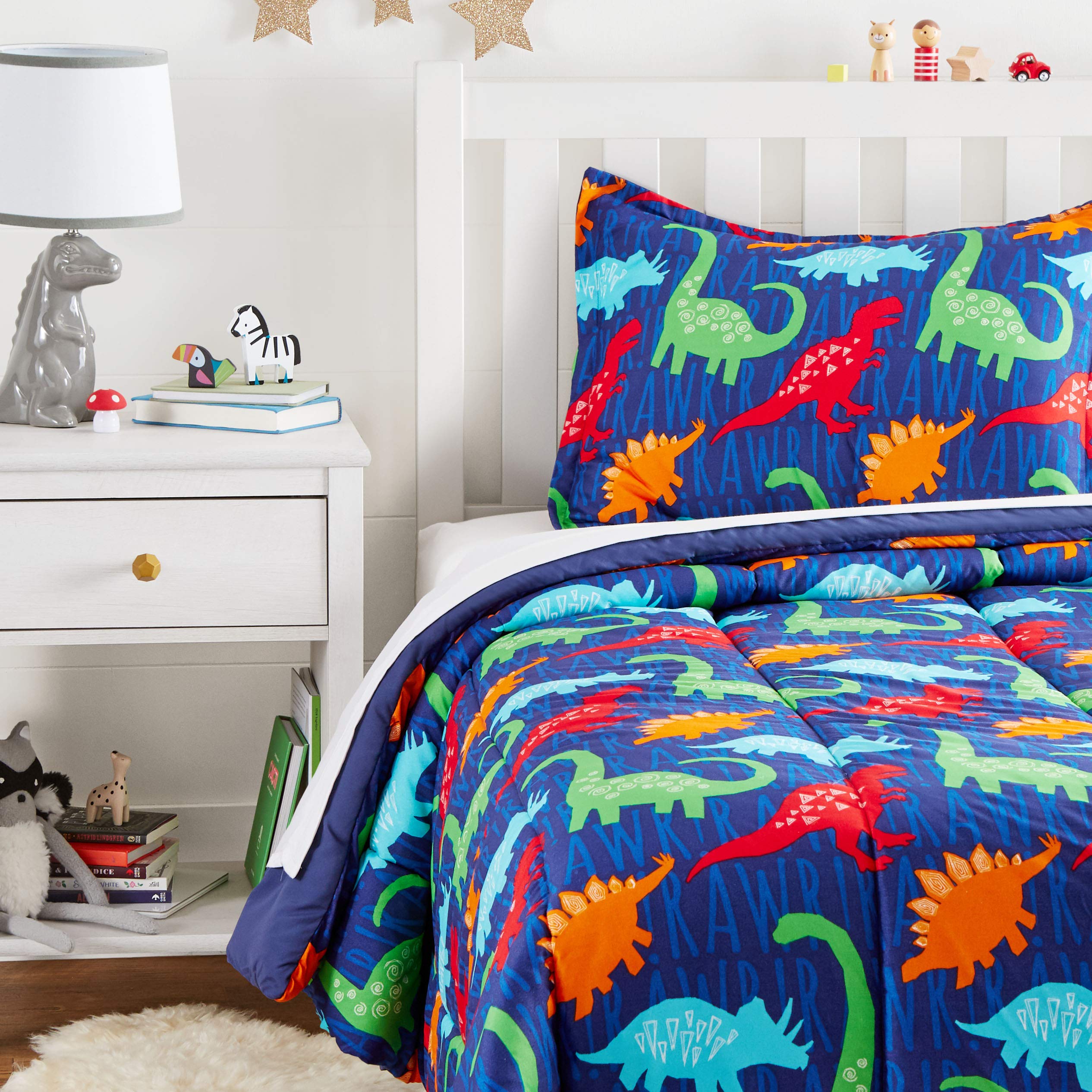AmazonBasics Kid's Comforter Set - Soft, Easy-Wash Microfiber - Twin, Multi-Color Dinosaurs-image-6