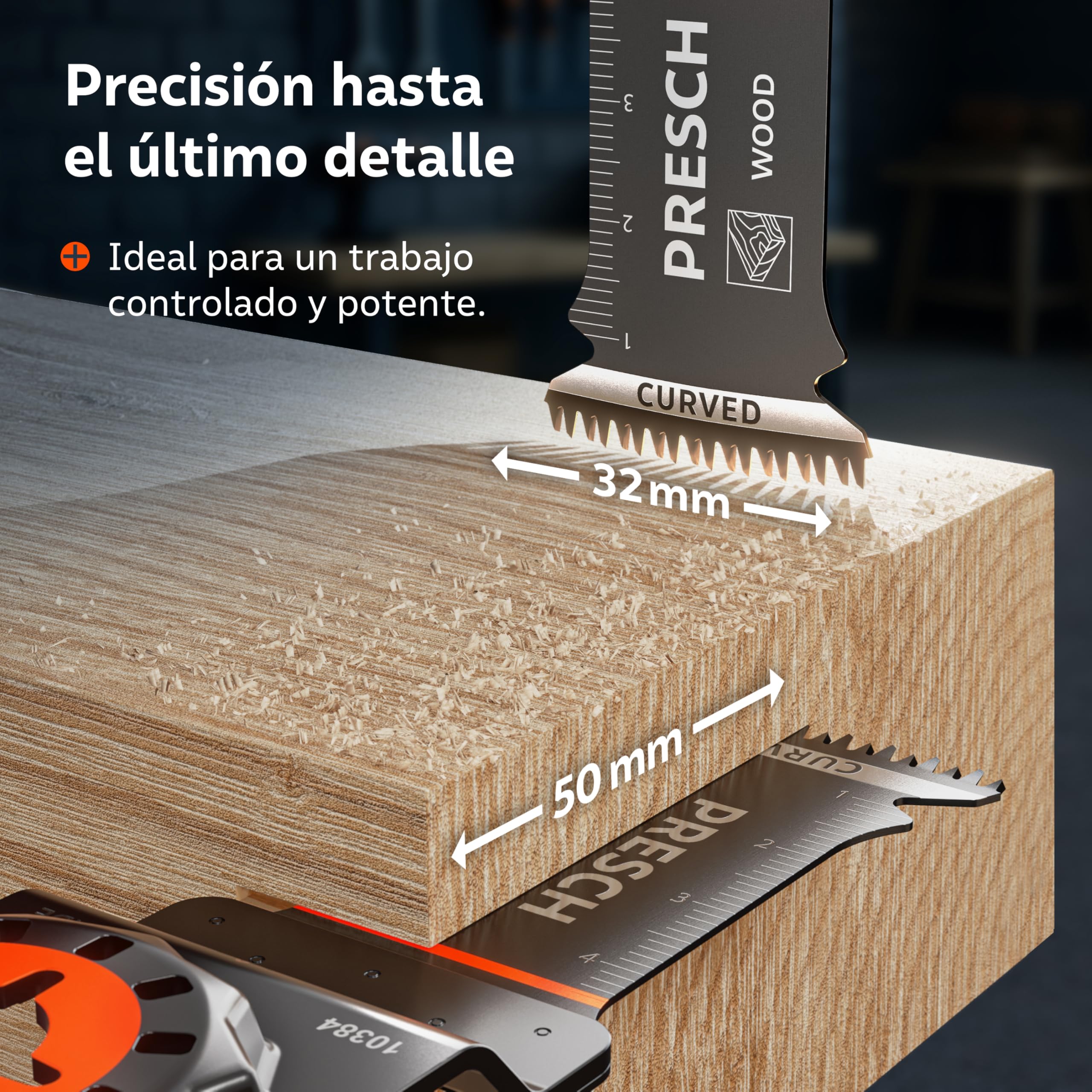 Presch Cuchilla Multiherramienta Madera 50×32 mm - Accesorio Starlock para sustitución sin herramientas - Corte limpio con dentado japonés y diseño Curved-Tec - Accesorio multiherramienta