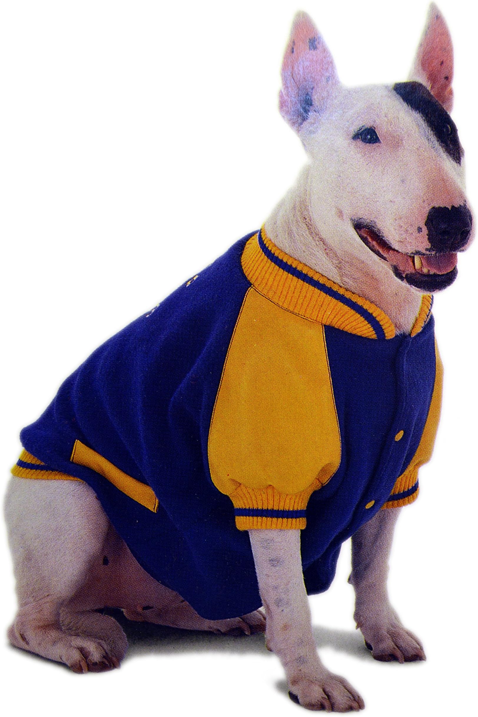 Cozy Pet Blue and Yellow AllStar Letterman Jacket Varsity Junior Varsity Sports Coat 100% Polyester Button-Up Letter Jacket Sweatshirt for Large Dogs