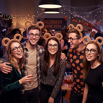 Syhood 4 Pcs Chipmunk Ears Headband Glasses Halloween Costume, Classic