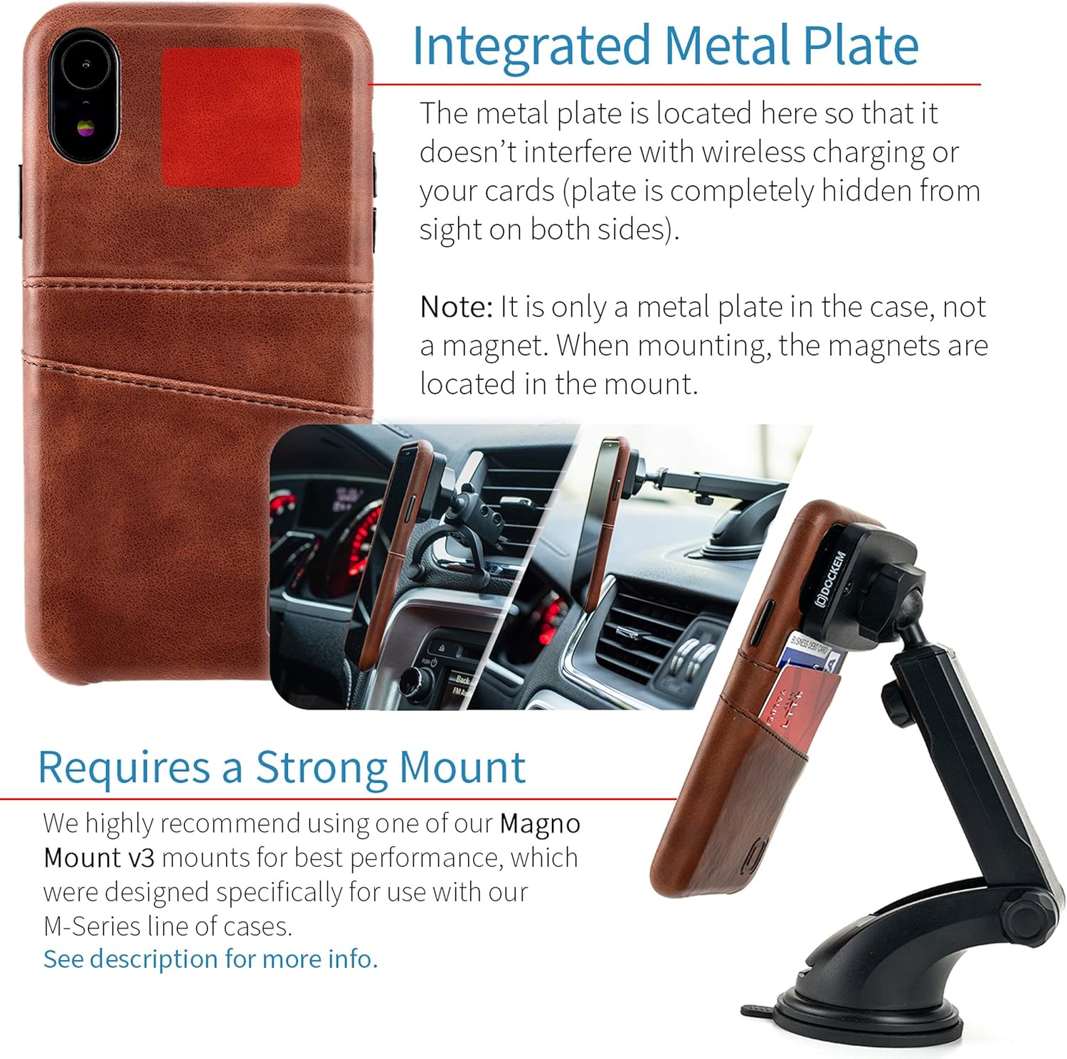 Dockem Wallet Case for iPhone XR: Built-in Metal Plate for Magnetic Mounting & 2 Credit Card Holders (6.1" Exec M2, Synthetic Leather, Brown) 4 91MJQBYQL2L. AC SL1500