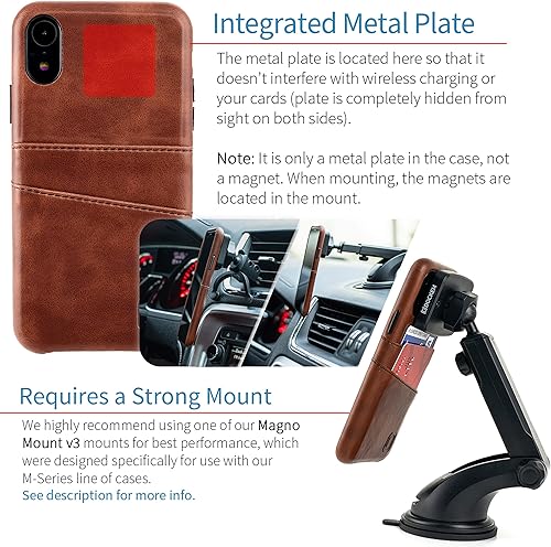 Miniatura 3 de Dockem Funda tipo cartera para iPhone XR placa metálica integrada para montaje magnético y 2 tarjeteros (6.1" Exec M2, cuero sintético, marrón)
