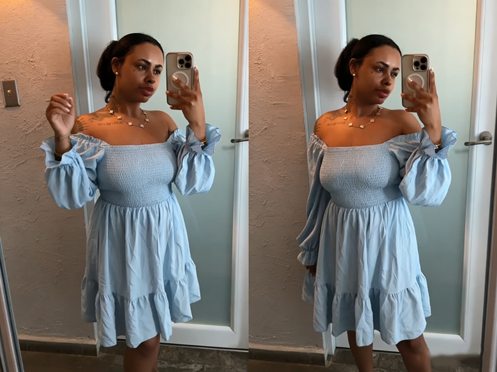 Women's Square Neck Smocked Dress Long Latern Sleeves Elegant