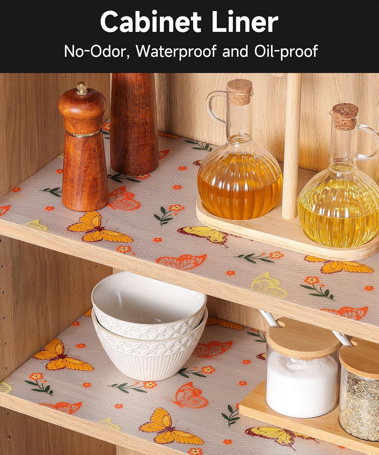 Drawer & Shelf Liner for Kitchen Cabinets Non Adhesive Waterproof Oilproof Easy to Cut Reusable Washable Shelf Paper for Refrigerator, Cupboard, Dresser, Bathroom (Colorful Butterfly, 23.6"W x 236"L)