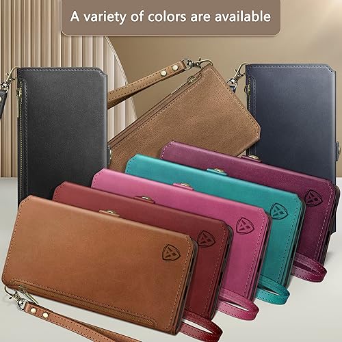 Miniatura 4 de XcaseBar Funda tipo cartera para Samsung Galaxy S22 Ultra con tarjetero de crédito, bloqueo RFID, con cierre de cremallera, funda de piel sintética