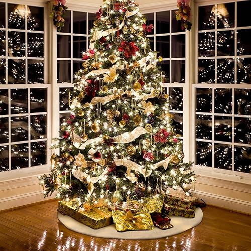 Miniatura 2 de Falda de árbol de Navidad con luz LED de 30 pulgadas, falda de árbol de piel sintética de felpa blanca, falda redonda iluminada para árbol de