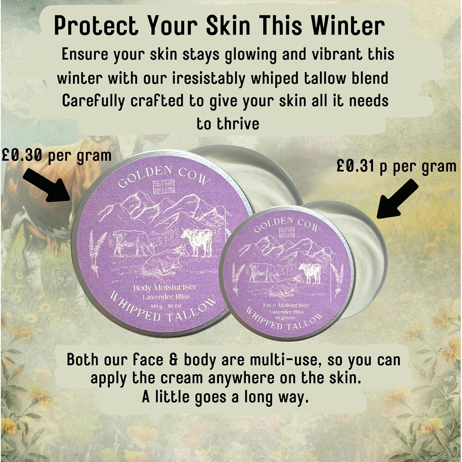 Beef Tallow Balm – Organic Grass Fed Beef Tallow Face Cream & Moisturiser for Skin Care – Hydrating Tallow Balm for Dry Skin – Natural Organic Skincare with Grass Fed Beef Tallow for Face (100g)