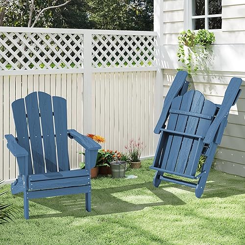 Miniatura 2 de KINGYES Juego de 2 sillas Adirondack plegables, silla Adirondack HDPE para todo clima, azul marino