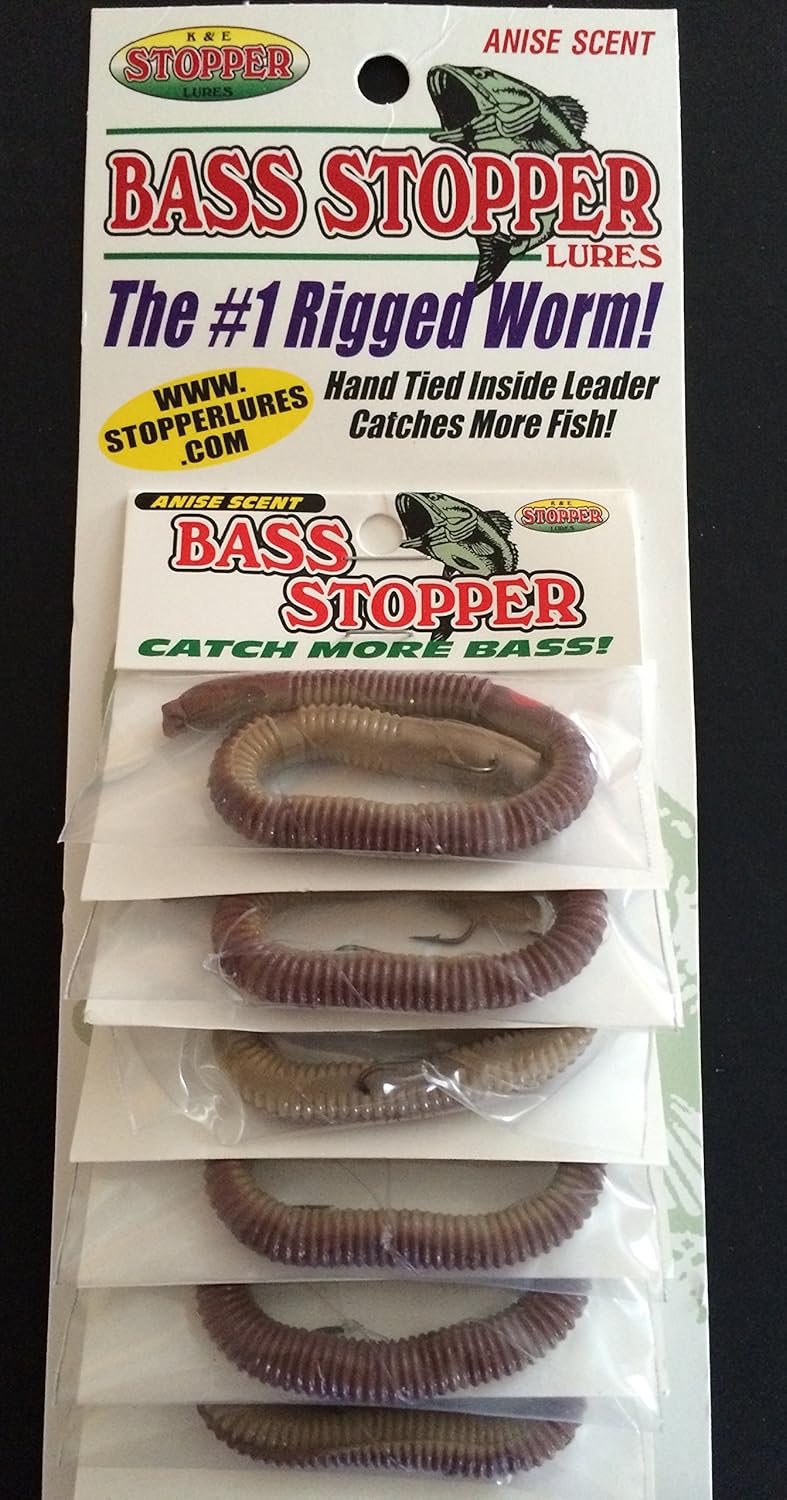 K&E BASS Stopper Natural 3 Hook Worms 6 Pack