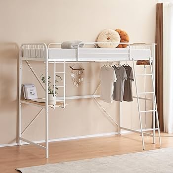 11-01までタイムセール！コンセント 収納棚付き ロフトベッド WHITE 11-01までタイムセール！コンセント 収納棚付き ロフトベッド