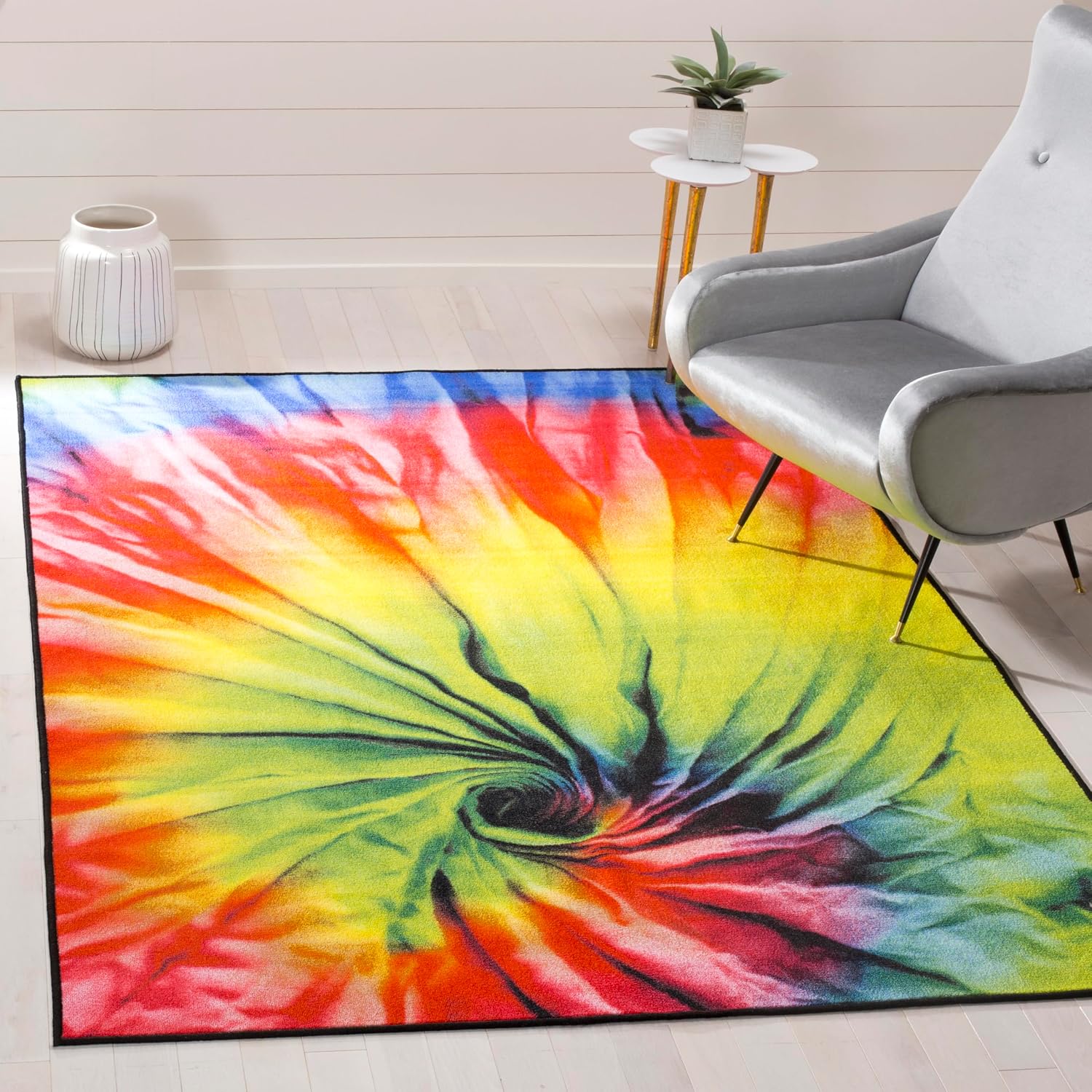 SAFAVIEH Washable Rug Paint Brush Collection - 2'2" x 8' Runner, Fuchsia & Yellow, Slip Resistant & Easy to Clean, Ideal for Living Room, Hallway, Foyer, Nursery, Bedroom, Kids Room (PTB124A)
