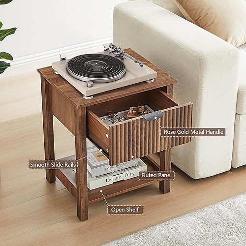 Miniatura 4 de Mesita de noche moderna de mediados de siglo con cajón, mesita de noche de granja para dormitorio, mesa auxiliar pequeña con almacenamiento, mesa