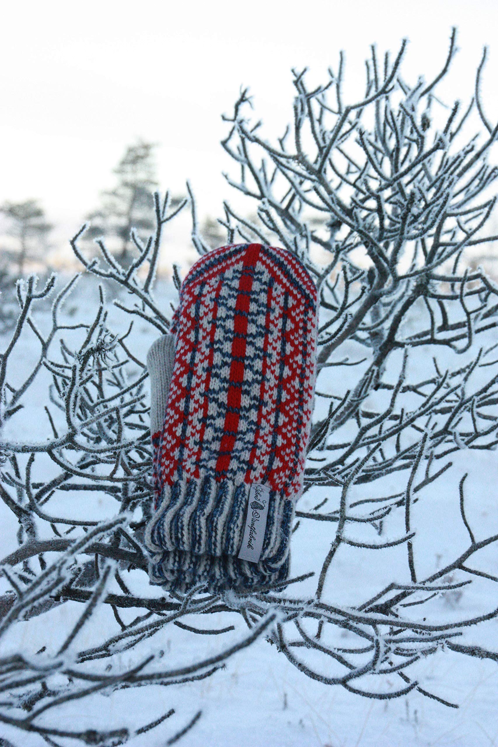 ÖJBRO VANTFABRIK guanti in maglia lana merino Lycksele S (6) rosso blu guanto fuderato caldi morbidi Svezia