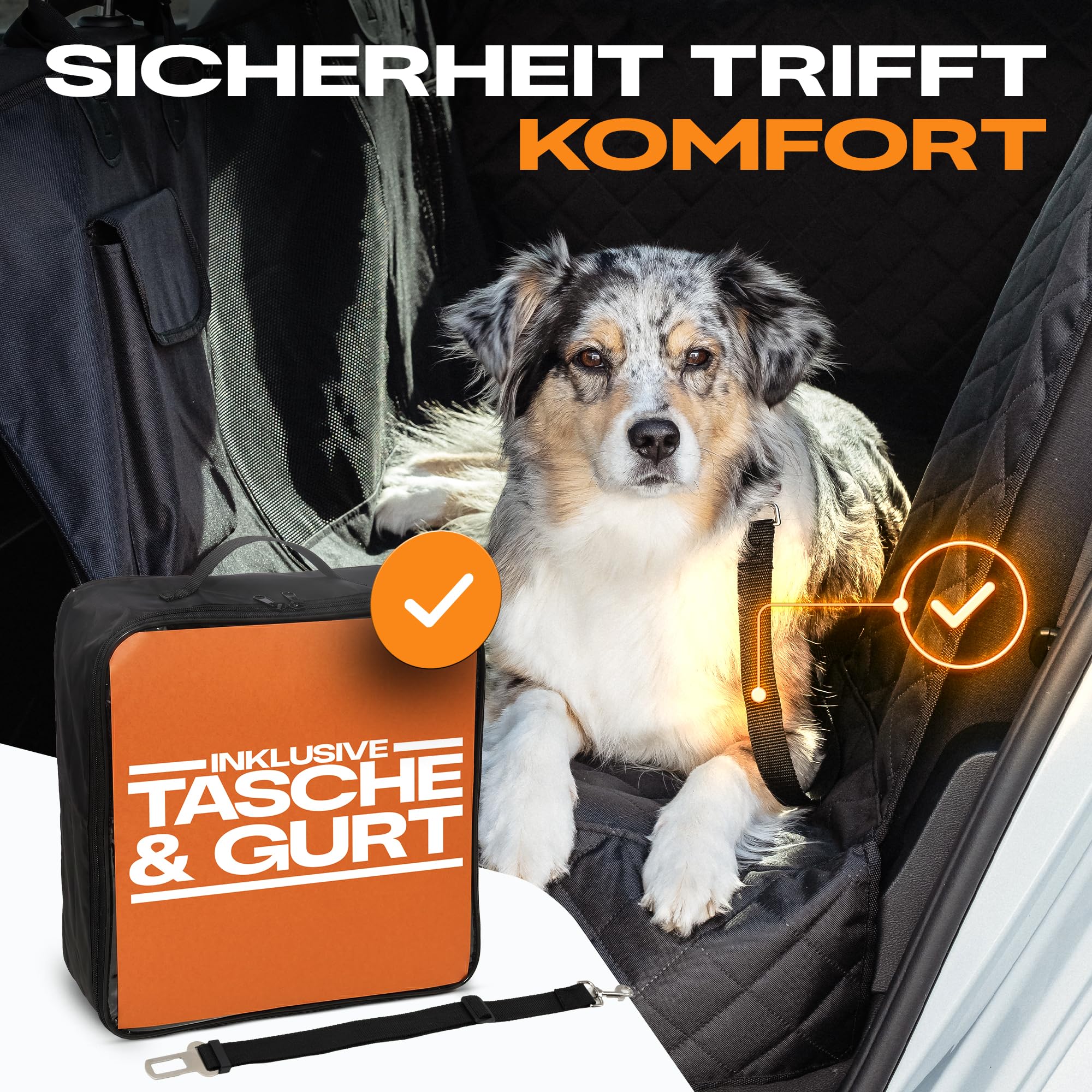 NATURIZ® Hundedecke Auto Rückbank mit Seitenschutz - Hundesitz inkl. Sicherheitsgurt - Hundematte Wasserfest - universal Rücksitzschoner mit Sichtfenster, Dog Car Seat cover, Autoschondecke (Rücksitz)
