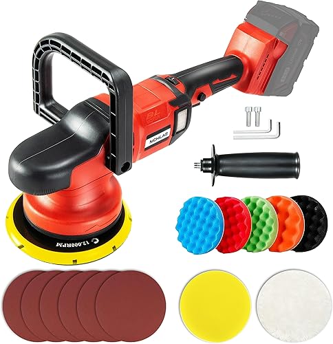 Pulidora inalámbrica para automóvil, máquina de encerado portátil orbital con motor sin escobillas 6 velocidades 750-6800RPM, compatible con