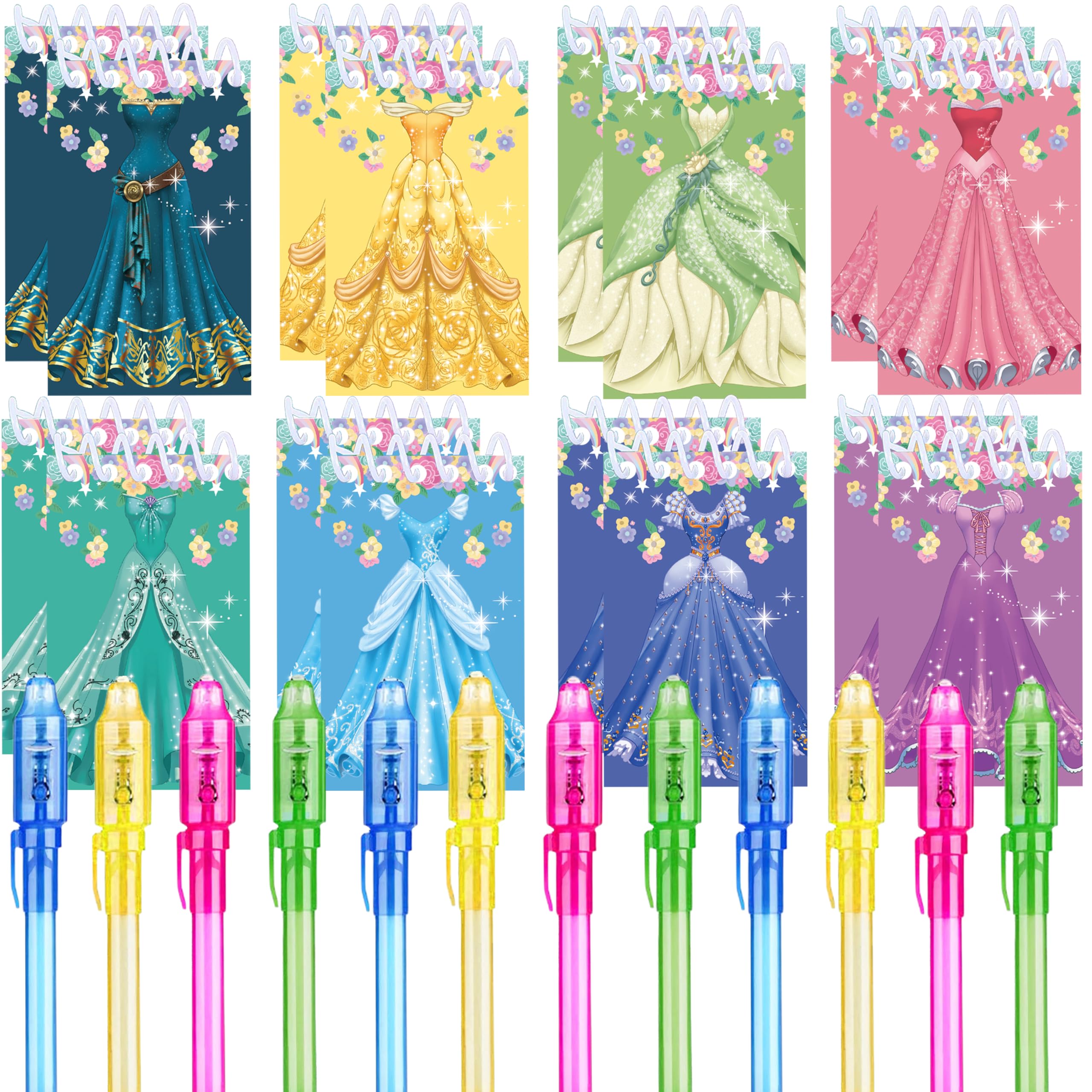 Princess party favors |12 invisible ink pen and 12 Princess party mini Notepads| Princess party Goodie Bag Stuffers, Classroom Prizes, party supplies