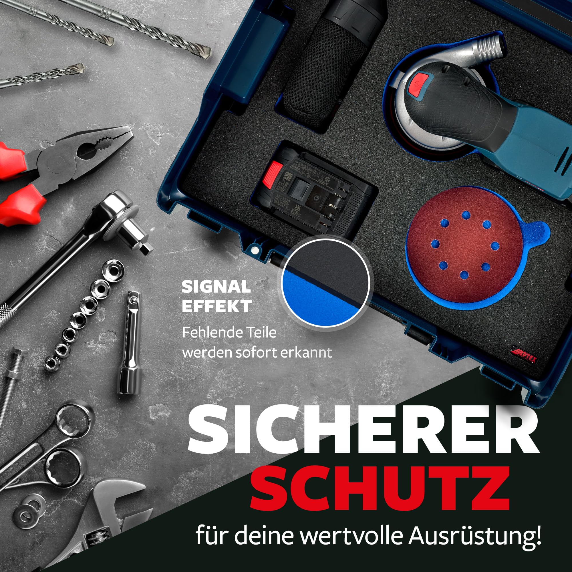 APTEX Schaumeinlage passend für Bosch Akku-Exzenterschleifer GEX 18V-125 für Bosch L-Boxx 136