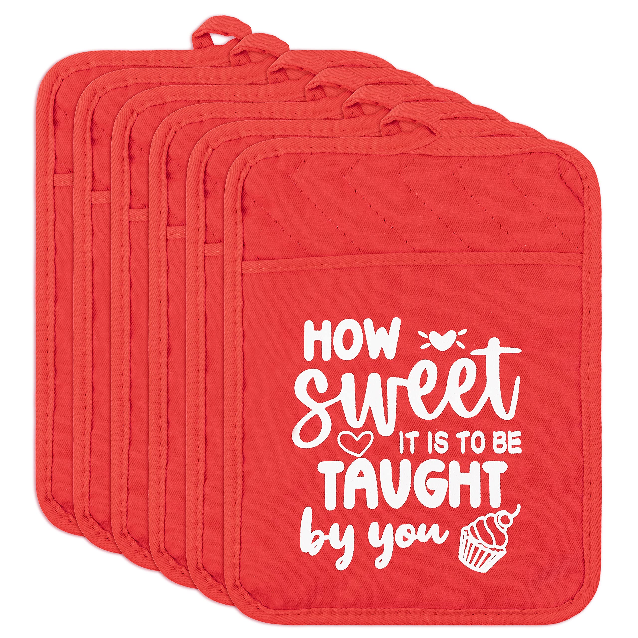 R HORSE Christmas Pot Holder Gift, 6Pcs Pot Holder with Pocket Thank You Teacher Present Kitchen Funny Cookie Bag Heat Resistant Oven Mitts Hot Pad Baking Cooking Christmas New Year Gift