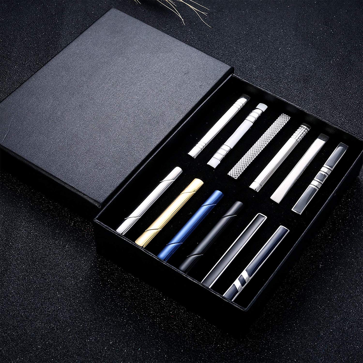 YADOCA 10-12 Pcs Pince à Cravate Classique pour Hommes Cravate Slim Tie Bar Set Business & Boîte Cadeau