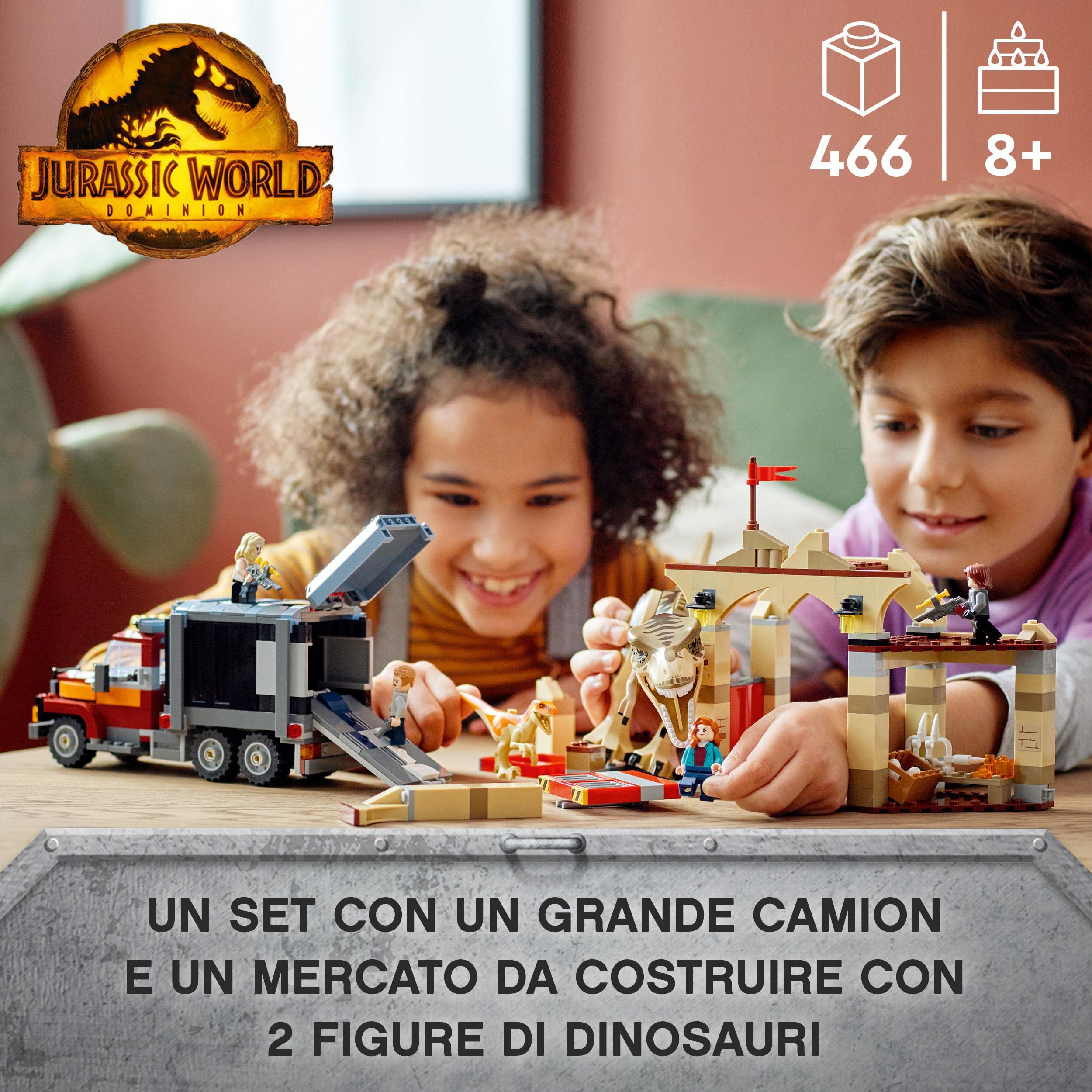 LEGO 76948 Jurassic World La Fuga del T. rex e dell’Atrociraptor, Giochi per Bambini dai 8 Anni in su con 4 Minifigure, Camion e Dinosauri Giocattolo