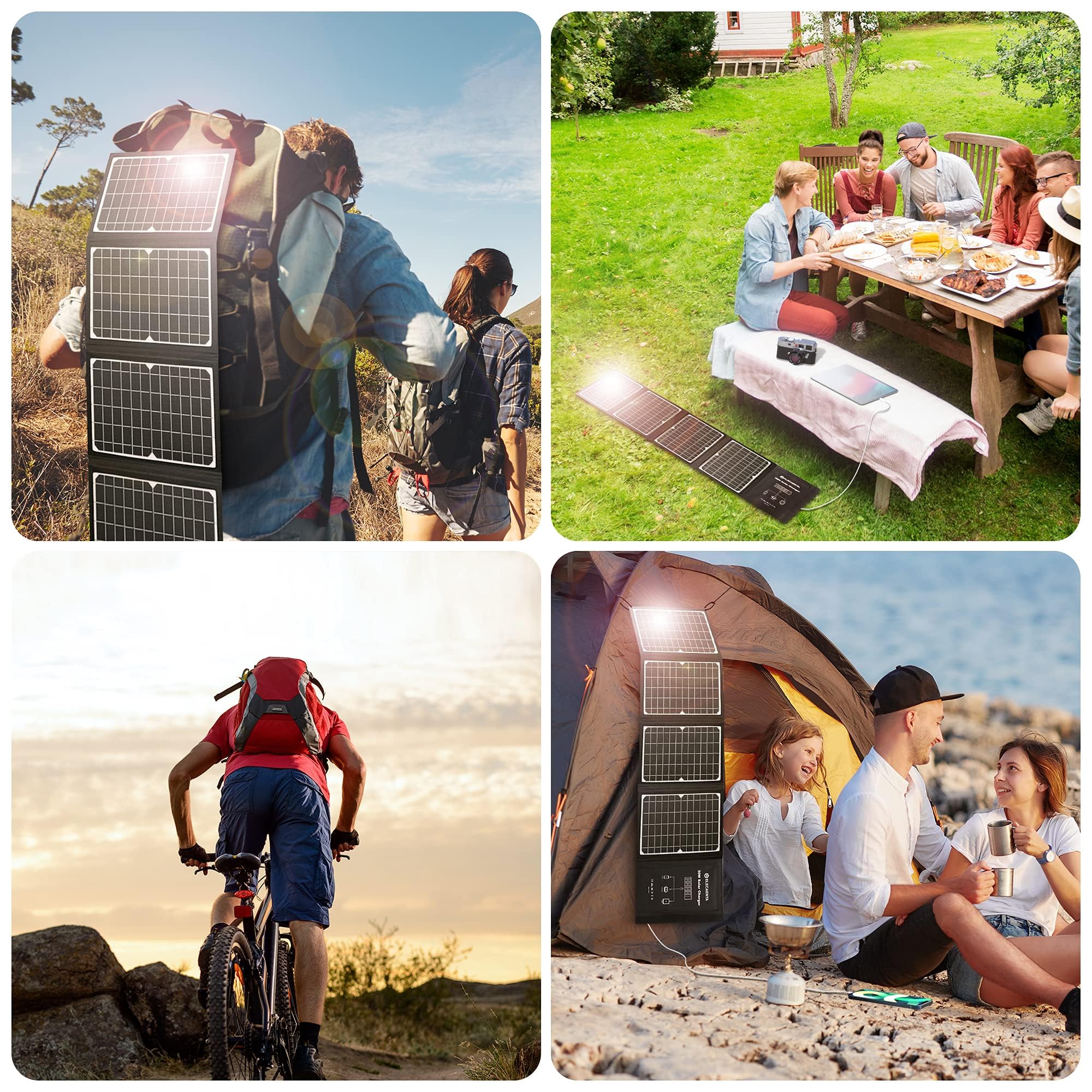 ELECAENTA 30W Chargeur Solaire Randonnée avec 3 USB QC 3.0 Type C PD18W Portable Panneau Solaire Pliable IPX5 Étanche pour Smartphone Tablette Powerbank Caméra Sport Camping Voyage Survie