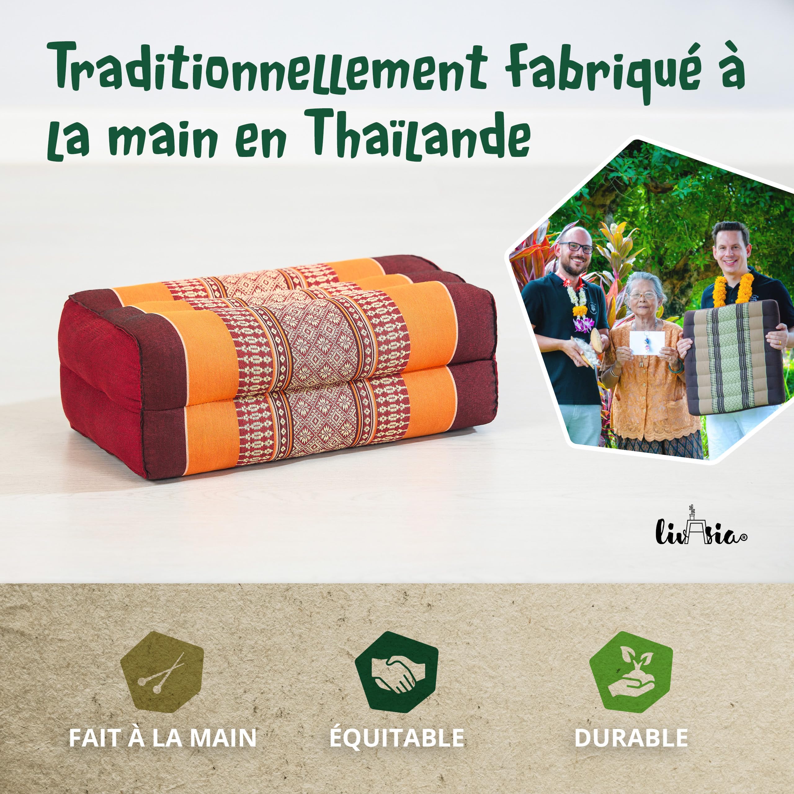 livasia coussin yoga carré bloc - 17x34x12cm - Coussin de méditation kapok, Coussin de soutien bolster rectangulaire, Accessoires yoga pilates coussin cale-nuque, fait main